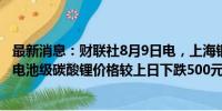 最新消息：财联社8月9日电，上海钢联发布数据显示，今日电池级碳酸锂价格较上日下跌500元，均价报7.95万元/吨。