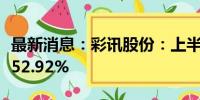 最新消息：彩讯股份：上半年净利润同比下降52.92%