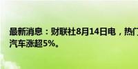 最新消息：财联社8月14日电，热门中概股多数上涨，小鹏汽车涨超5%。