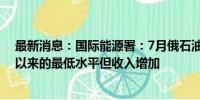 最新消息：国际能源署：7月俄石油出口量处于2023年8月以来的最低水平但收入增加