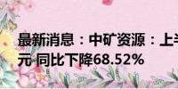 最新消息：中矿资源：上半年净利润4.73亿元 同比下降68.52%