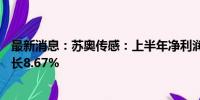 最新消息：苏奥传感：上半年净利润为6299.17万元 同比增长8.67%