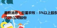 最新消息：巨星农牧：5%以上股东和邦集团计划减持不超过2%公司股份