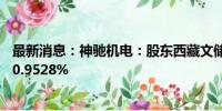 最新消息：神驰机电：股东西藏文储拟减持公司股份不超过0.9528%