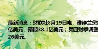 最新消息：财联社8月19日电，雅诗兰黛第四财季调整后净销售额38.7亿美元，预期38.1亿美元；第四财季调整后每股收益0.64美元，预期0.26美元。