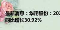 最新消息：华翔股份：2024年上半年净利润同比增长30.92%