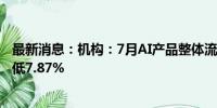 最新消息：机构：7月AI产品整体流量合计超过50亿 环比降低7.87%