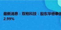 最新消息：双枪科技：股东华睿泰信拟减持公司股份不超过2.99%