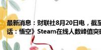 最新消息：财联社8月20日电，截至发稿，国产游戏《黑神话：悟空》Steam在线人数峰值突破200万，排名第一。