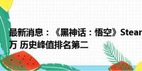 最新消息：《黑神话：悟空》Steam同时在线玩家数破240万 历史峰值排名第二