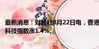 最新消息：财联社8月22日电，香港恒生指数涨超1%，恒生科技指数涨1.4%。