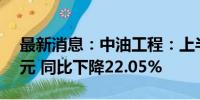 最新消息：中油工程：上半年净利润5.27亿元 同比下降22.05%