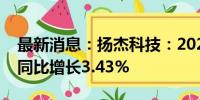 最新消息：扬杰科技：2024年上半年净利润同比增长3.43%