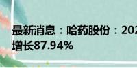 最新消息：哈药股份：2024年上半年净利润增长87.94%