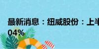 最新消息：纽威股份：上半年净利润增长45.04%