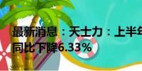 最新消息：天士力：上半年净利润6.62亿元 同比下降6.33%