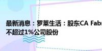 最新消息：罗莱生活：股东CA Fabric Investments拟减持不超过1%公司股份