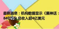 最新消息：机构数据显示《黑神话：悟空》Steam销量已破840万份 总收入超4亿美元