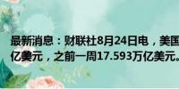 最新消息：财联社8月24日电，美国上周银行存款17.629万亿美元，之前一周17.593万亿美元。