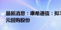 最新消息：康希通信：拟3000万元-6000万元回购股份