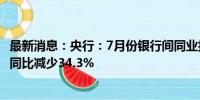 最新消息：央行：7月份银行间同业拆借市场成交9.5万亿元 同比减少34.3%