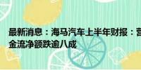 最新消息：海马汽车上半年财报：营收同比下降超六成，现金流净额跌逾八成