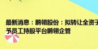 最新消息：鹏翎股份：拟转让全资子公司天津新欧15%股权予员工持股平台鹏翎企管