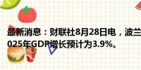 最新消息：财联社8月28日电，波兰总理图斯克表示，波兰2025年GDP增长预计为3.9%。