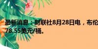 最新消息：财联社8月28日电，布伦特原油期货走低2%，报78.55美元/桶。