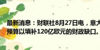 最新消息：财联社8月27日电，意大利总理梅洛尼寻求削减预算以填补120亿欧元的财政缺口。