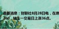 最新消息：财联社8月28日电，在岸人民币兑美元收盘报7.1260，较上一交易日上涨36点。