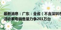 最新消息：广东：全省（不含深圳市）新一轮家电以旧换新活动家电销售量力争201万台