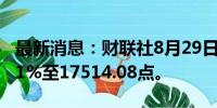 最新消息：财联社8月29日电，恒生指数下跌1%至17514.08点。