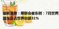 最新消息：乘联会崔东树：7月世界汽车销量同比下降1% 中国车企占世界份额31%