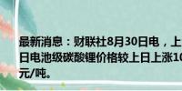 最新消息：财联社8月30日电，上海钢联发布数据显示，今日电池级碳酸锂价格较上日上涨1000.00元，均价报7.55万元/吨。