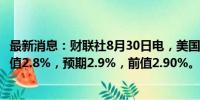 最新消息：财联社8月30日电，美国8月一年期通胀率预期终值2.8%，预期2.9%，前值2.90%。