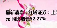 最新消息：红塔证券：上半年净利润4.49亿元 同比增长52.27%