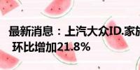 最新消息：上汽大众ID.家族8月交付13711台 环比增加21.8%