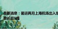 最新消息：暑运两月上海机场出入境旅客约667万人次 同比增长超5成