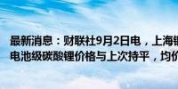 最新消息：财联社9月2日电，上海钢联发布数据显示，今日电池级碳酸锂价格与上次持平，均价报7.55万元/吨。