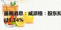 最新消息：威派格：股东拟减持公司股份不超过1.14%