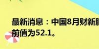 最新消息：中国8月财新服务业PMI 51.6，前值为52.1。