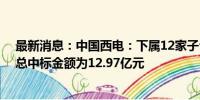 最新消息：中国西电：下属12家子公司中标国家电网项目 总中标金额为12.97亿元