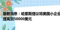 最新消息：哈里斯提议将美国小企业税收抵扣额从5000美元提高到50000美元