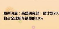 最新消息：高盛研究部：预计到2030年3级自动驾驶汽车或将占全球新车销量的10%