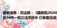 最新消息：司法部：《国务院2024年度立法工作计划》列明的54件一档立法项目中 已审查完成29件