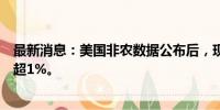 最新消息：美国非农数据公布后，现货白银快速拉升，现涨超1%。