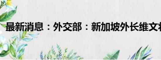 最新消息：外交部：新加坡外长维文将访华