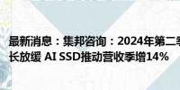 最新消息：集邦咨询：2024年第二季度NAND Flash出货增长放缓 AI SSD推动营收季增14%