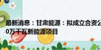 最新消息：甘肃能源：拟成立合资公司投资建设武威民勤100万千瓦新能源项目